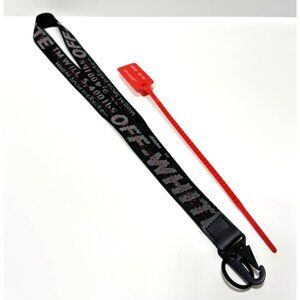 Off-White Black Lanyard Industrial Strap w/ Zip Tie Logo Tag Key Holder New